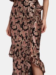 Rose Fringe Applique Silk Blend Midi Dress