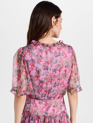 Women Ava D Floral Ruffled Layered Silk Mini Dress Mulberry Blush - Pink