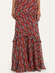 Women Silk Gerorgette Tiered Ruffled Maxi Dress 2020-Topaz - Multicolor