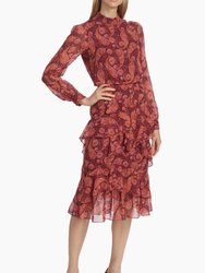 Women's Silk Georgette Midi Dress 2025 - Ruby Paisley - Red
