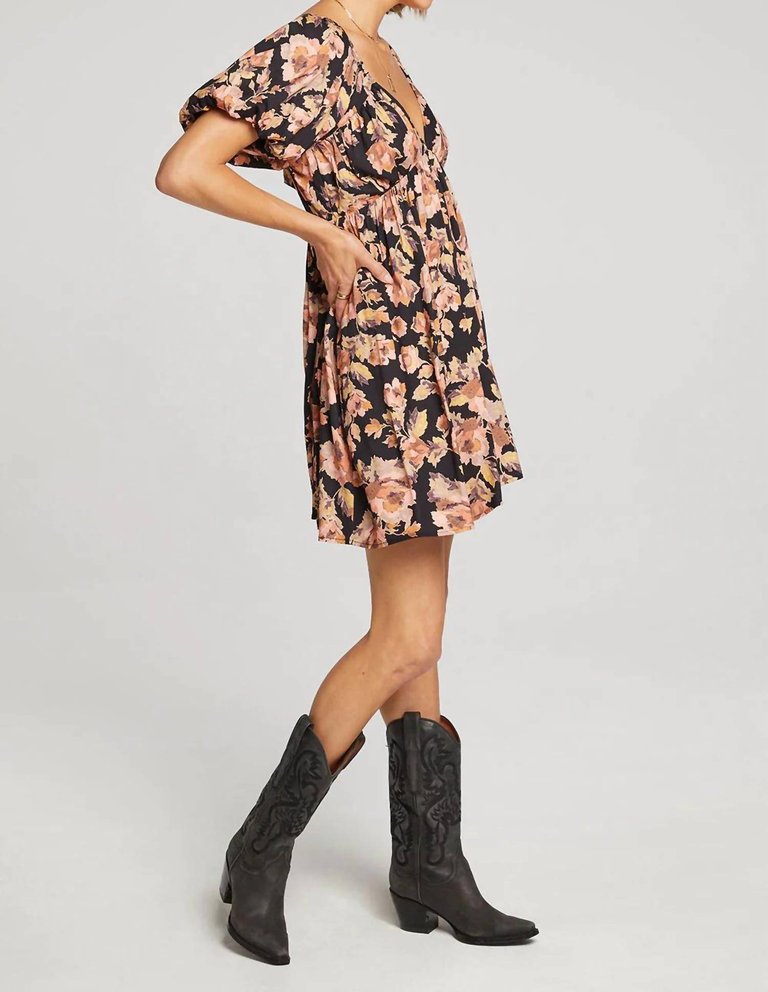 Mindy Dark Floral Dress In Black/dusty Rose