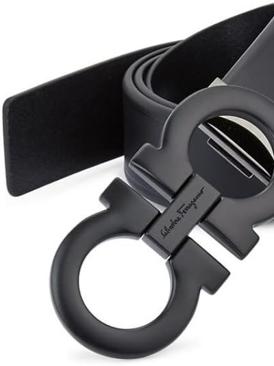 Salvatore Ferragamo Men's Black Leather Belt with Black Matte Buckle product