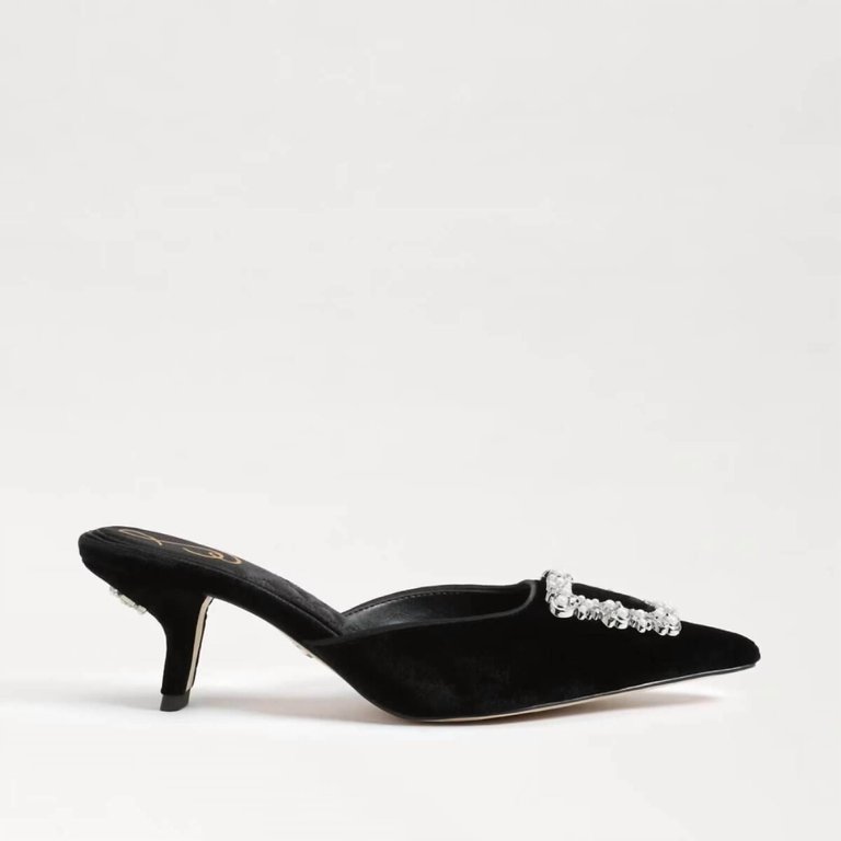 Brit Luster Bling Buckle Detail Dress Mules - Black Velvet