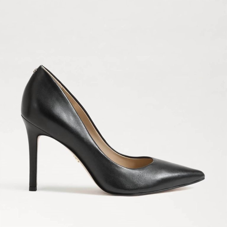 Hazel Pointed Toe Pump In Black Leather - Black Leather