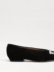 Janina Luster Pointed Toe Flat In Black Velvet - Black Velvet