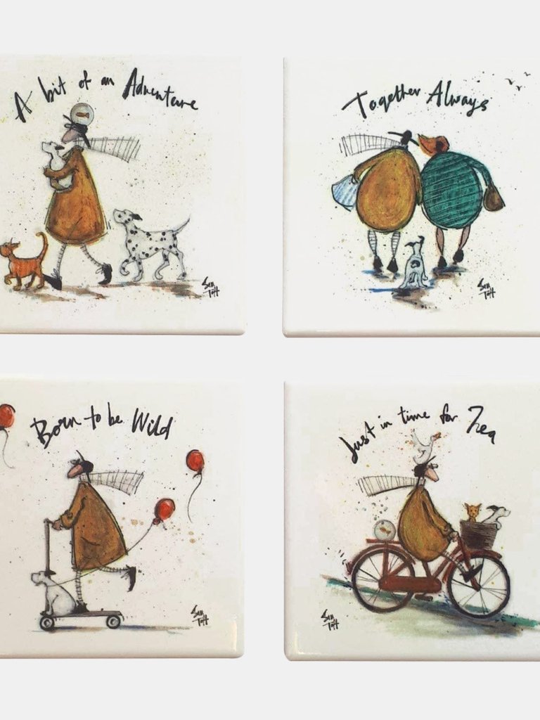 Sam Toft Mustard Collection Coaster Set (Pack of 4) - White