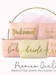 11 Piece Set of Blush Pink Faux Leather Bride And Bridal Party Leather Makeup Bags
