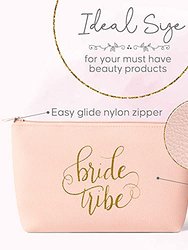 11 Piece Set of Blush Pink Faux Leather Bride And Bridal Party Leather Makeup Bags