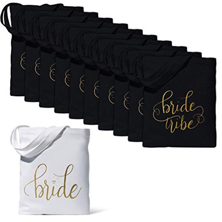 11 Piece Set of Bride And Bride Tribe/Bridesmaid Tote Bags - Black
