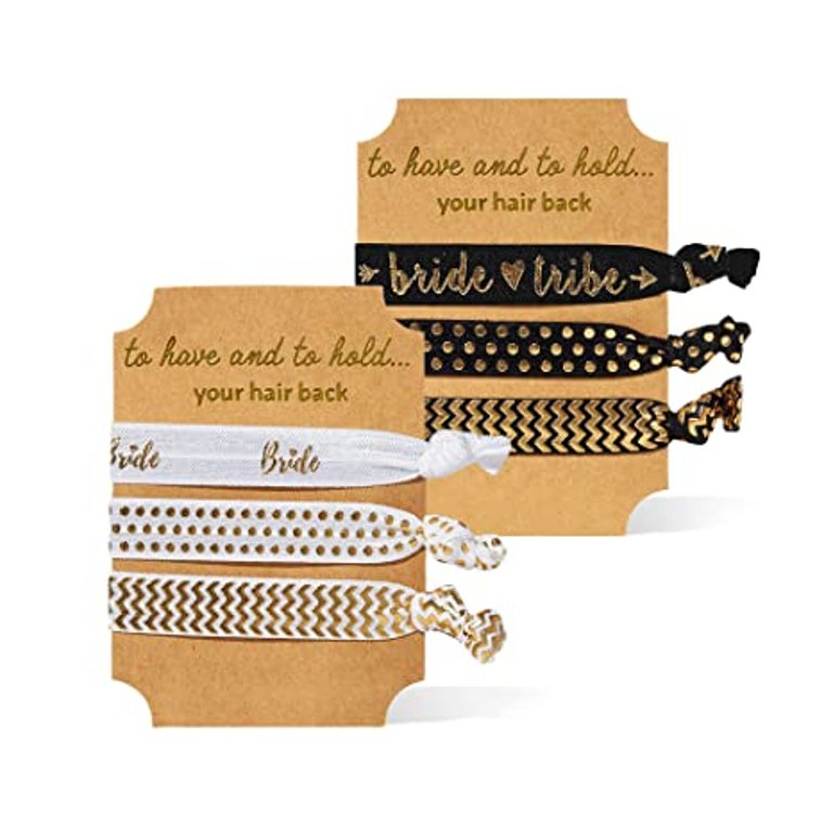 11 Piece Set Of Bride And Bride Tribe Hair Ties - Black And White