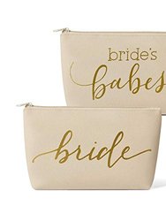 11 Piece Set of Cream Beige Faux Leather Bride and Bridal Party Leather Makeup Bags