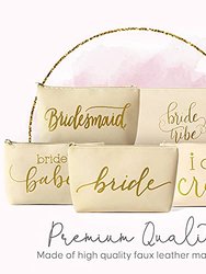 11 Piece Set of Cream Beige Faux Leather Bride and Bridal Party Leather Makeup Bags