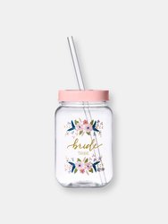 16 oz. Bride Tribe Plastic Mason Jar in Pink and Gold Calligraphy