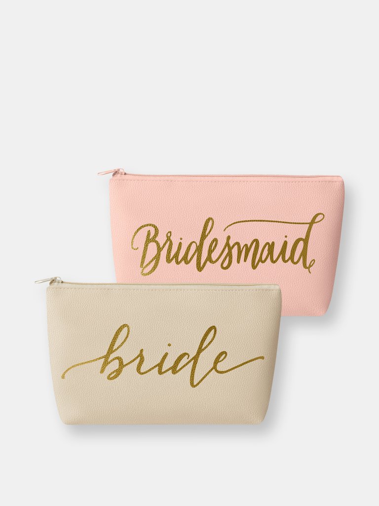 Blush Pink Bridesmaid Faux Leather Makeup Bag