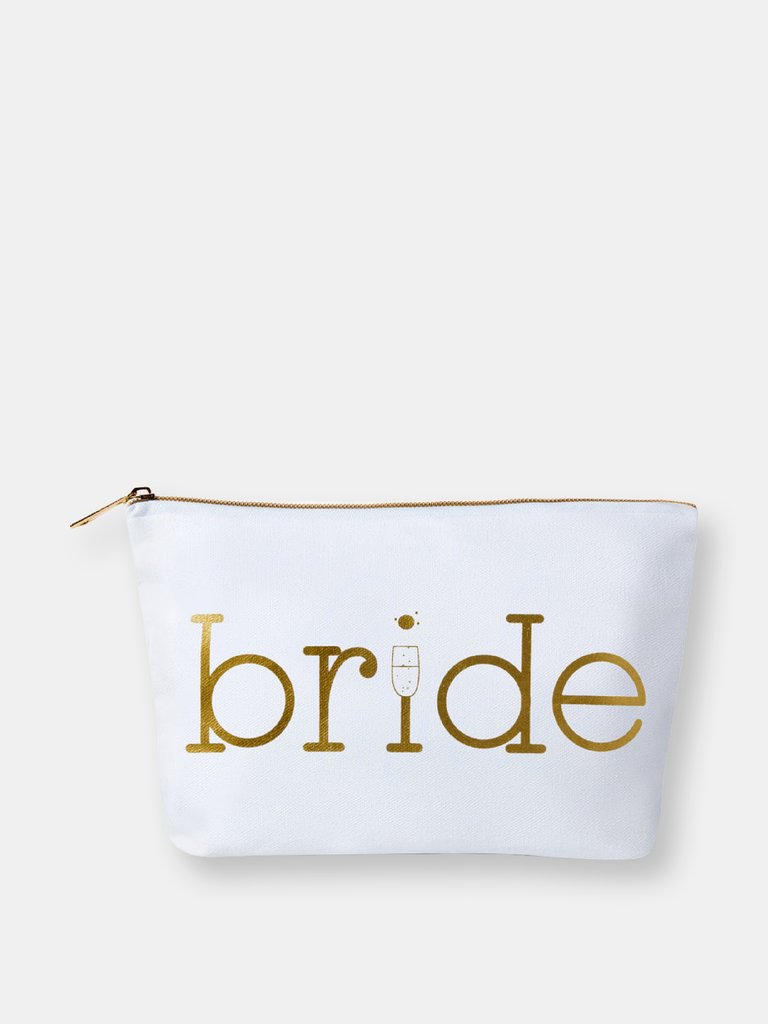 Bride Canvas Makeup Bag - Champagne Logo - White