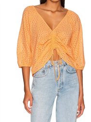 Eyelet Drawstring Blouse - Washed Melon