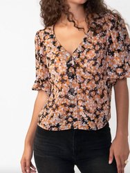 Puff Sleeve Button Front Blouse - Harvest