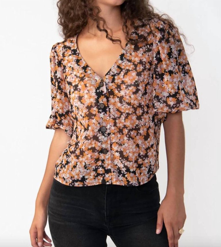 Puff Sleeve Button Front Blouse - Harvest