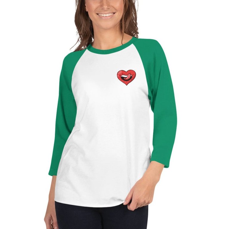 Naughty Raglan Sleeves T-Shirt For Women  - White/Darkgreen