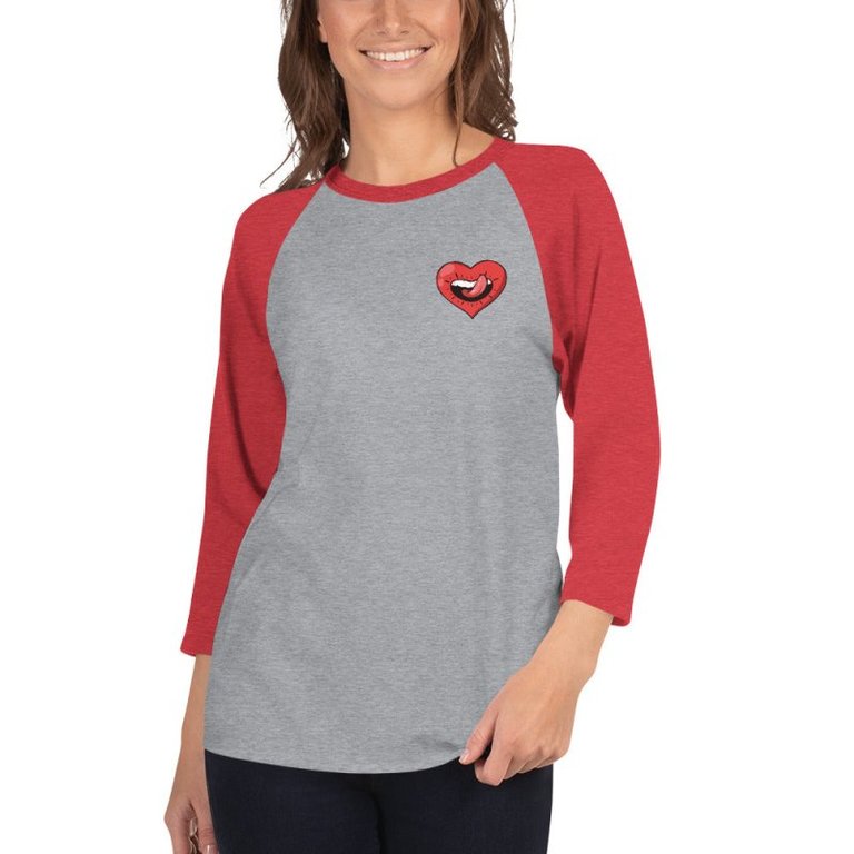 Naughty Raglan Sleeves T-Shirt For Women  - Grey/Red