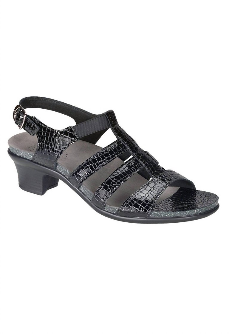 Allegro Heel Strap Sandal - Wide In Black Croc - Black Croc