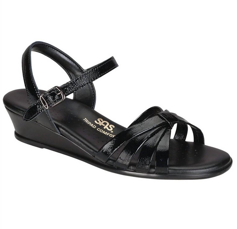 Strippy Sandal - Wide In Black Patent - Black Patent