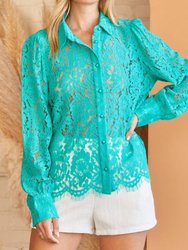 Andree By Unit Crochet Lace Button Down Shirt - Emerald