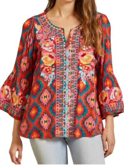 Savanna Jane Aztec Print Embroidered Top In Red product
