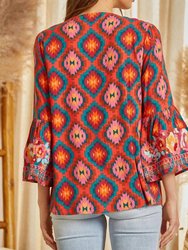 Aztec Print Embroidered Top In Red