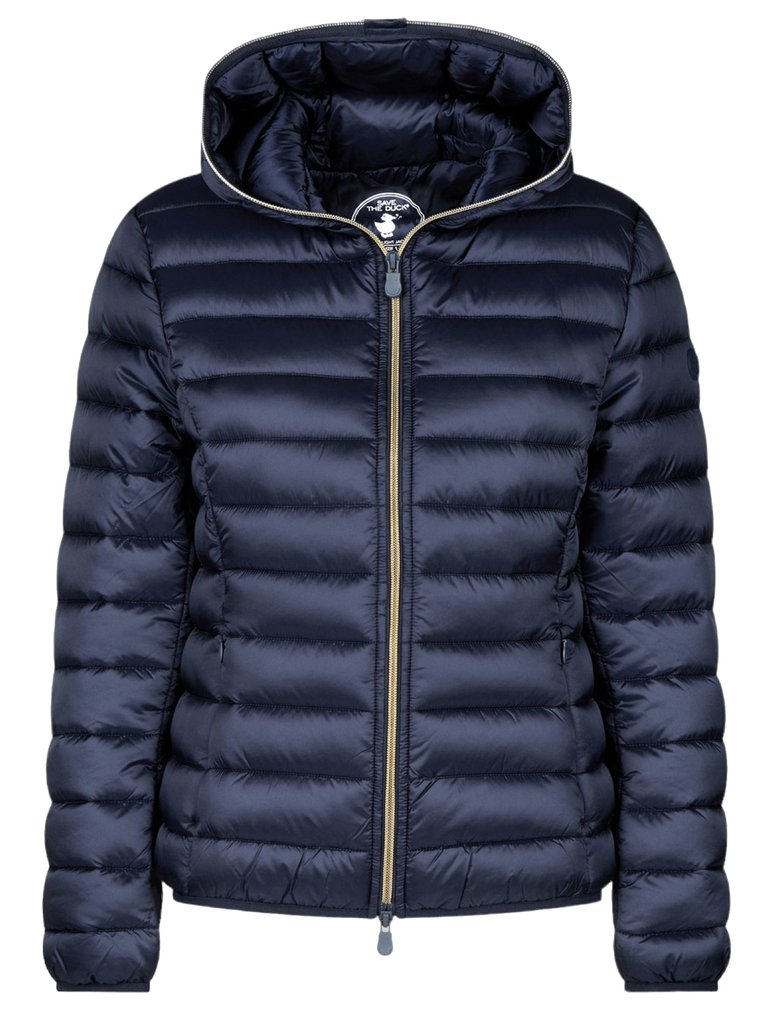 Women Alexis Blue Black Quilted Hooded Puffer Coat Jacket - Black