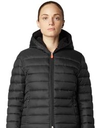 Womens Ethel Faux Fur Lining Hooded Puffer Jacket Coat - Black