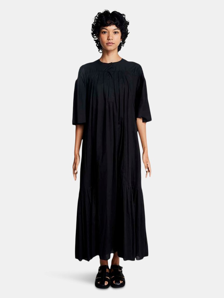 Basket Sleeve Long Dress - Black
