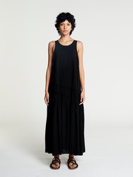 Gathered Long Dress in Black - Black