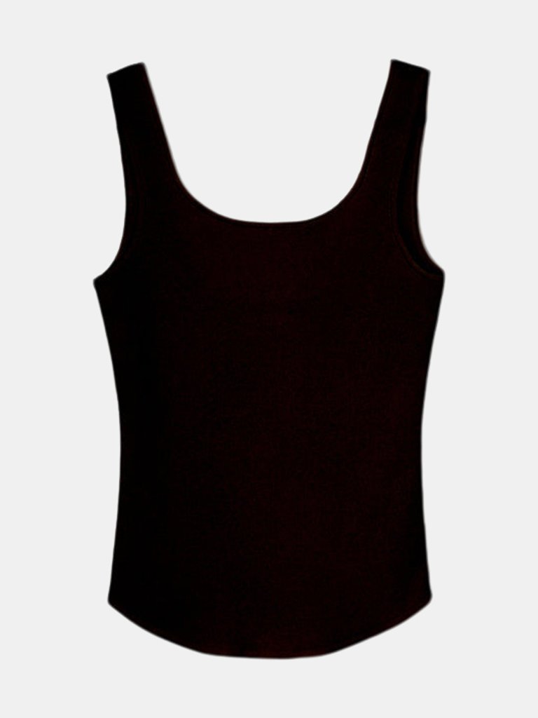 Square Neck Knit Tanktop in Black - Black