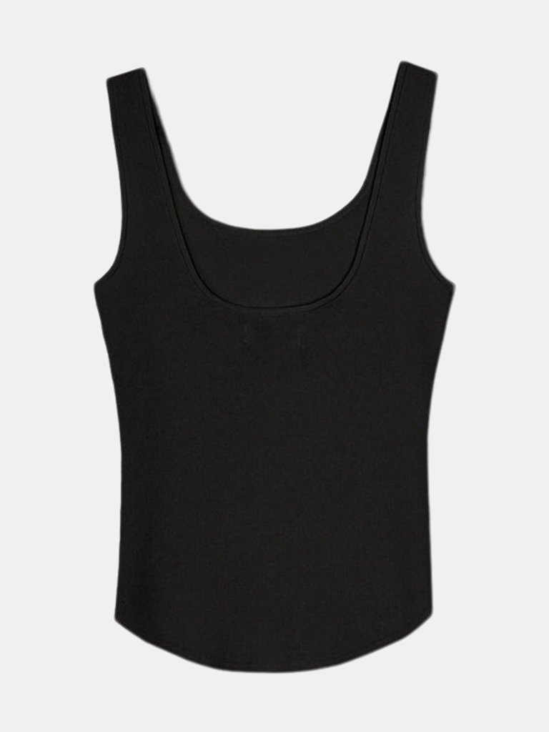 Square Neck Knit Tanktop in Black