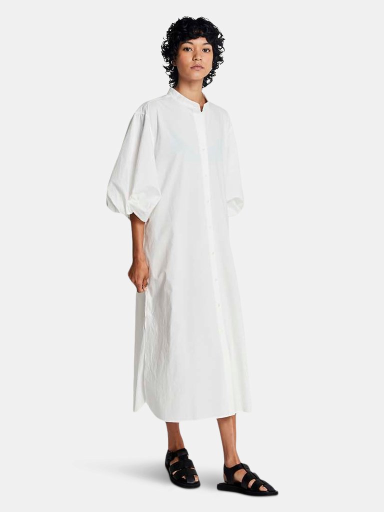 Twisted Sleeve Shirt Dress in Off White