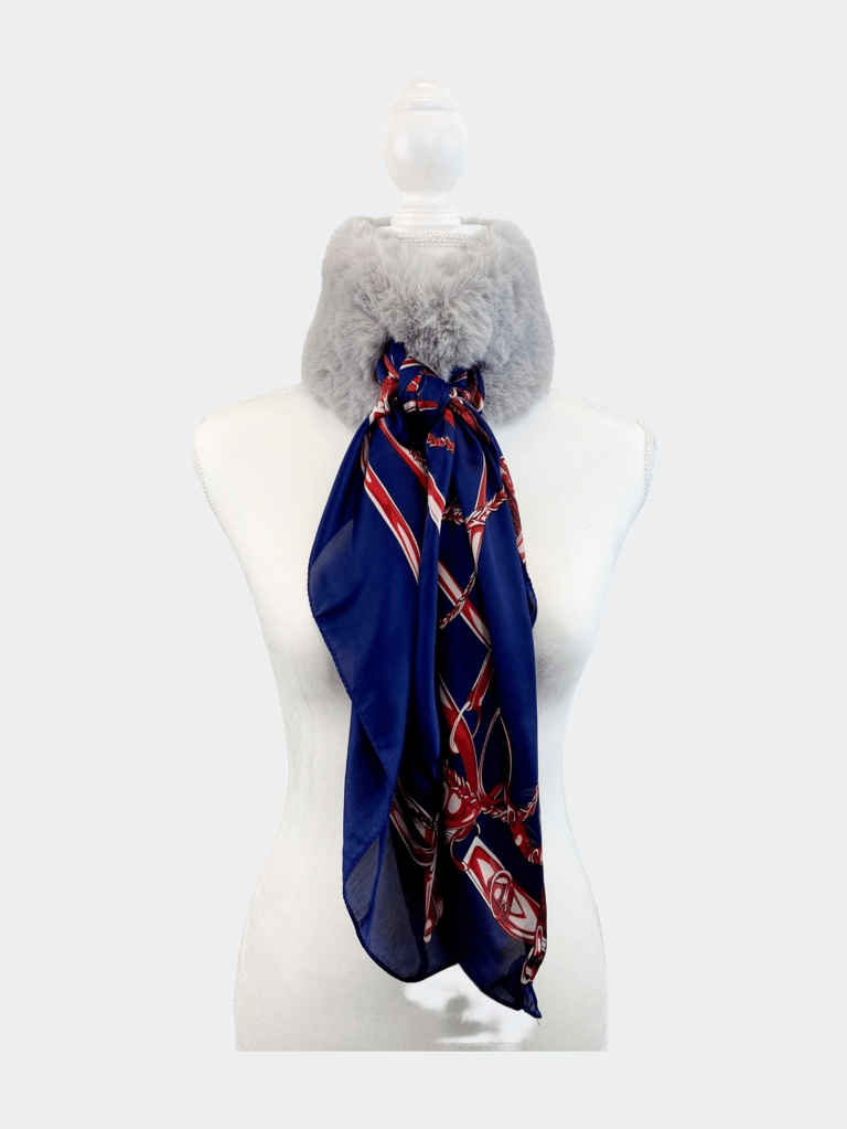 The Lucia Scarf - Gray/Navy Blue/Red