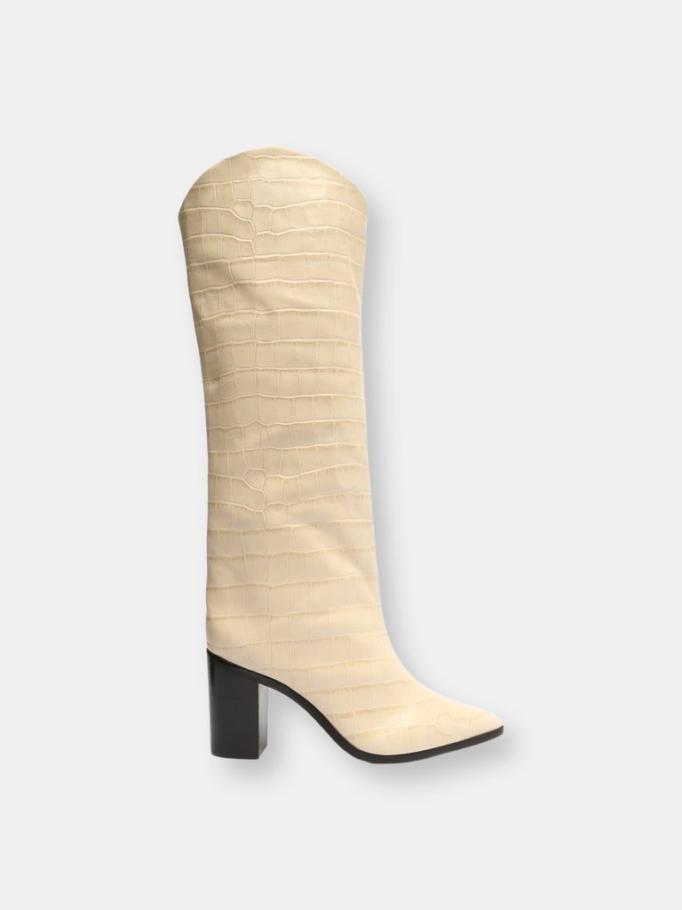 Analeah Crocodile-Embossed Leather Boot - Eggshell