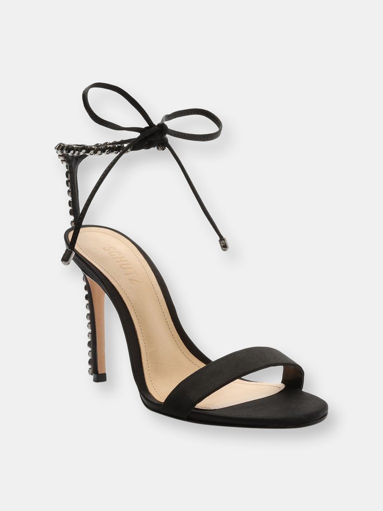 Islah Satin and Crystals Sandal - Black