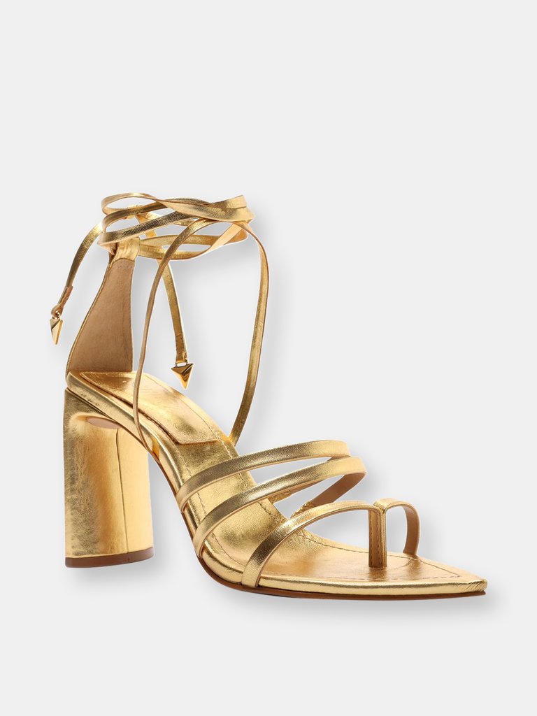 Leaf Metallic Leather Sandal - Gold