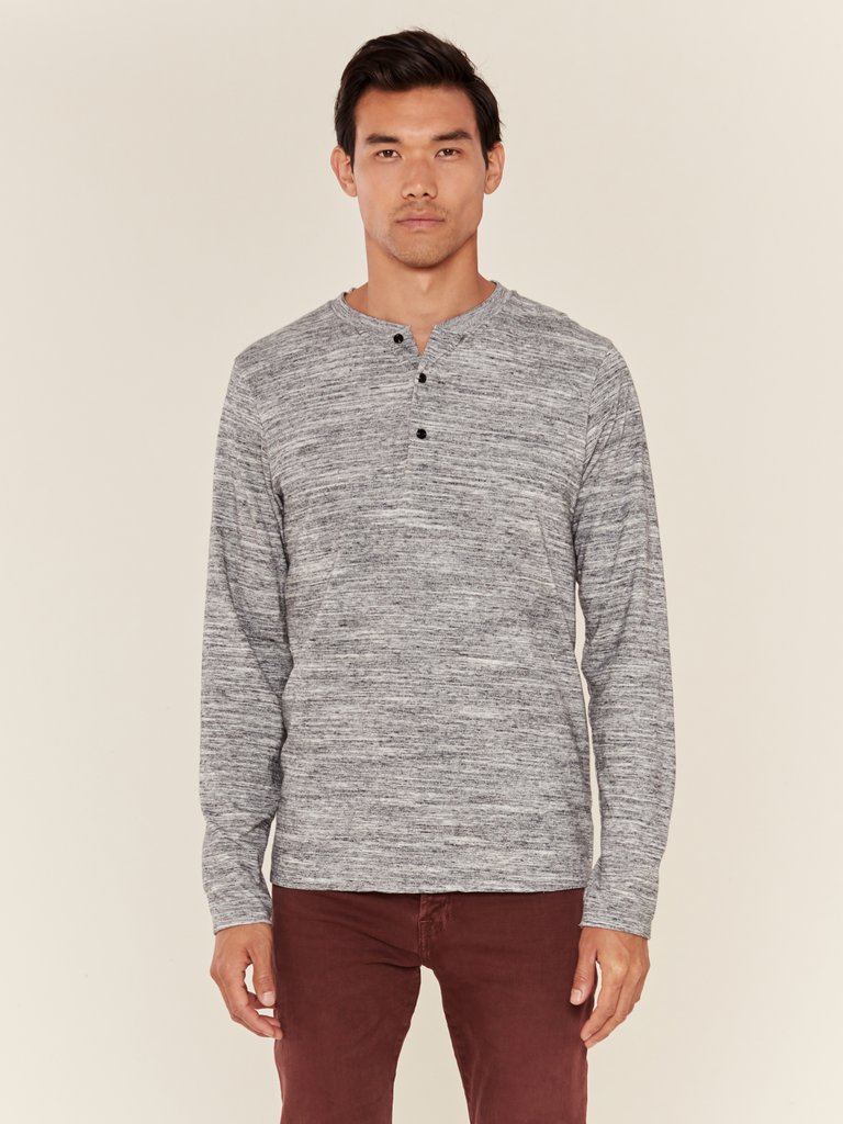 Classic Long Sleeve Grandad Henley - Grey Melange