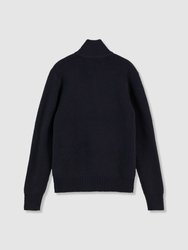 Wool-Blend Rib Knit Half-Zip Long Sleeve Sweater