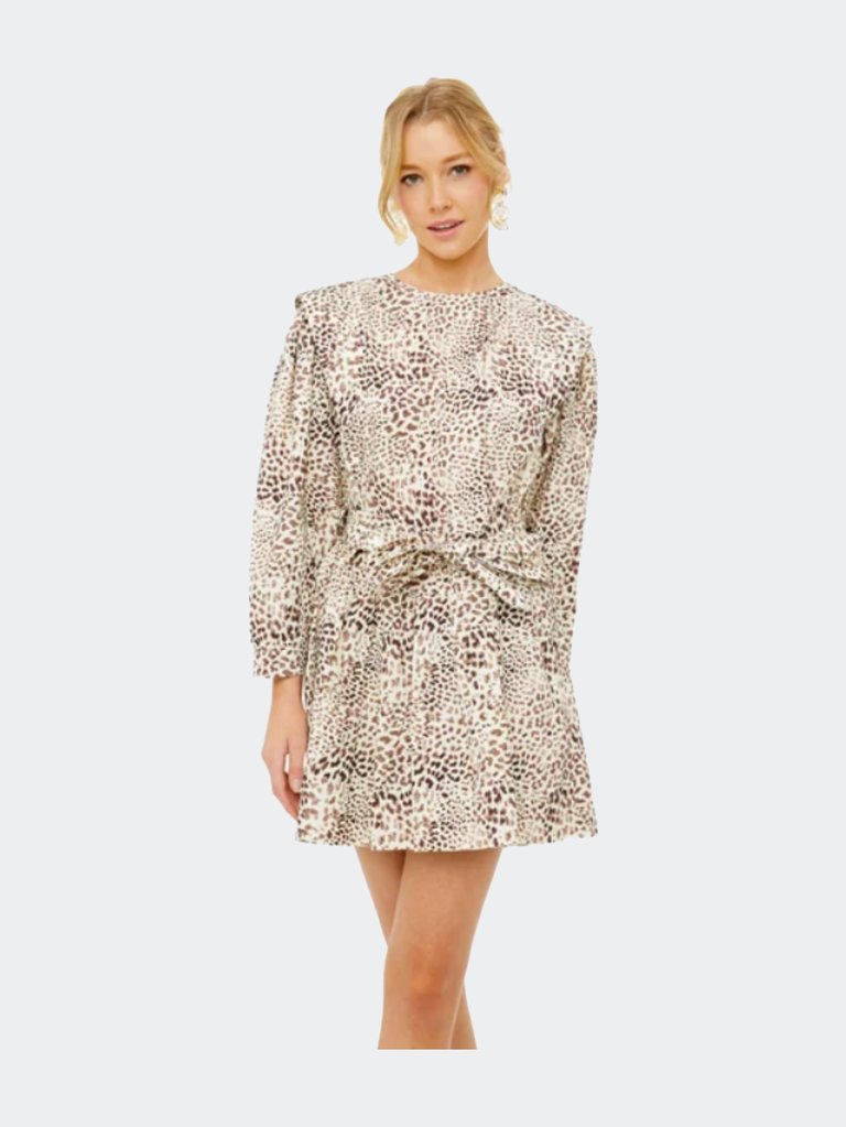 Calla Cheetah L-S Belted Tunic Dress