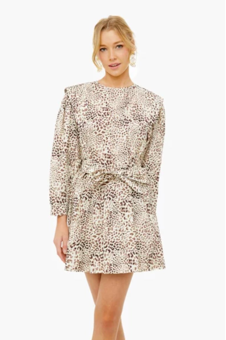 Calla Cheetah Long Sleeve Belted Tunic Dress - Day