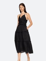 Cole Smocked Ramie Halter Neck Dress - Black