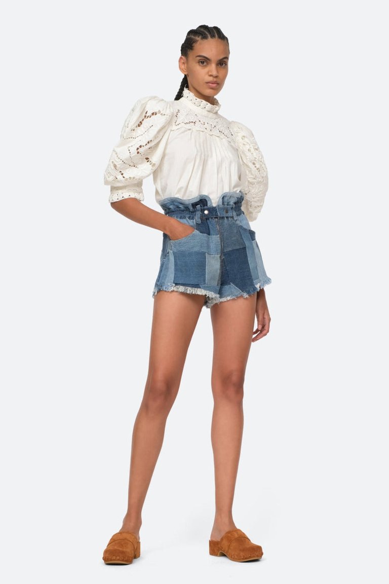 Diego Denim Patched Shorts - Blue