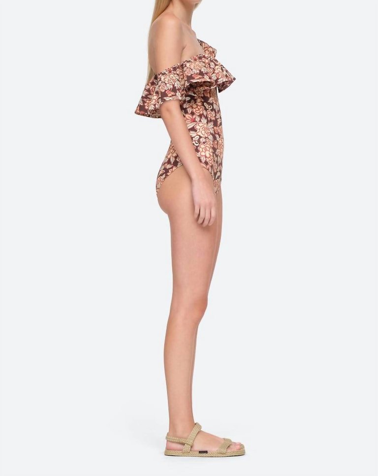 Emelia Print Strapless One Piece In Brown Multi