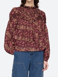 Guilia Print Long Sleeve Button Down Top - Maroon