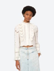 Kiara Embroidered Long Sleeve Top - White