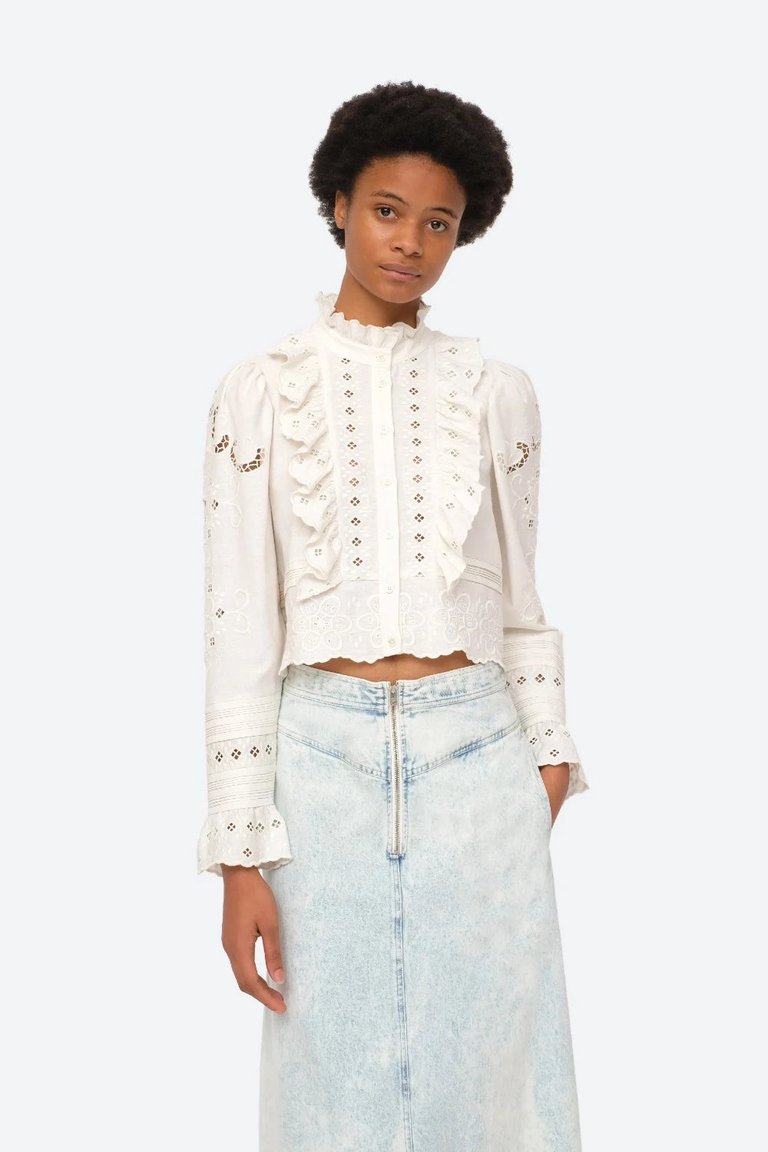 Kiara Embroidered Long Sleeve Top - White